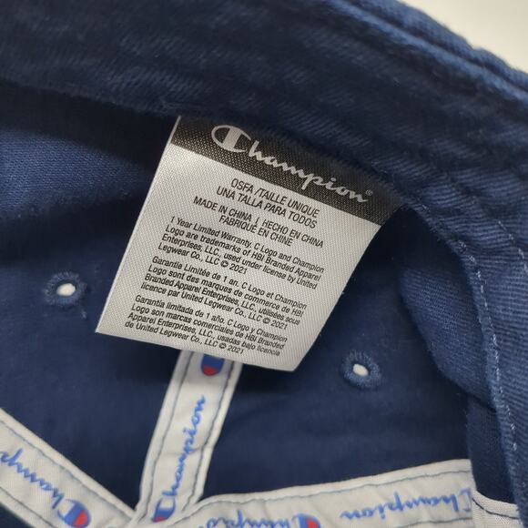 Champion C Logo Slideback Hat Blue One Size Embroidered Vent Holes - Picture 9 of 9